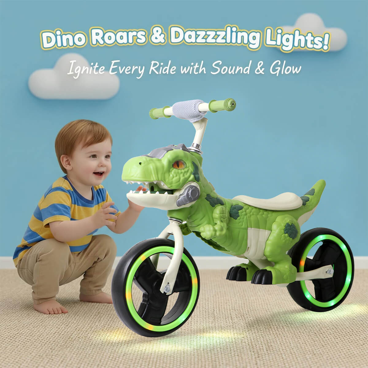 10'' Dinosaur Balance Bike No-Pedal Toddler Training Bicycle with CPC Certification for Kids Aged 18 Months +