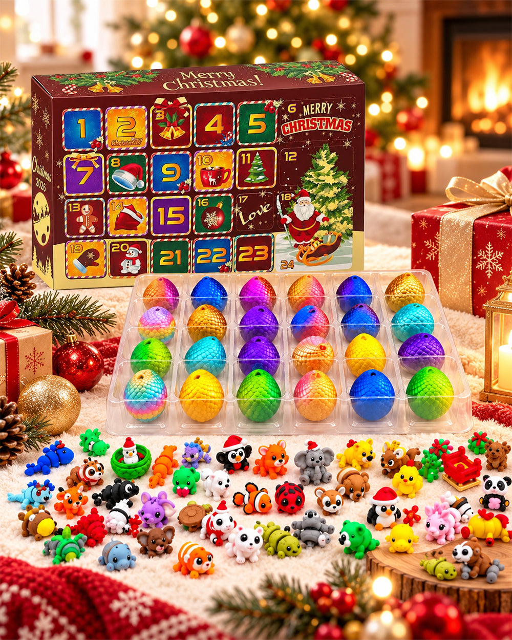 2026 Dinosaur Egg Advent Calendar 24-Day Christmas Countdown Toy Set with 3D Printed Surprise Figures for Kids
