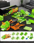 Dinosaur Inertia Track Transport Truck with DIY Assembled Race Track and 2pcs Mini Cars for Kids