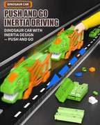 Dinosaur Inertia Track Transport Truck with DIY Assembled Race Track and 2pcs Mini Cars for Kids