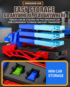 Dinosaur Inertia Track Transport Truck with DIY Assembled Race Track and 2pcs Mini Cars for Kids