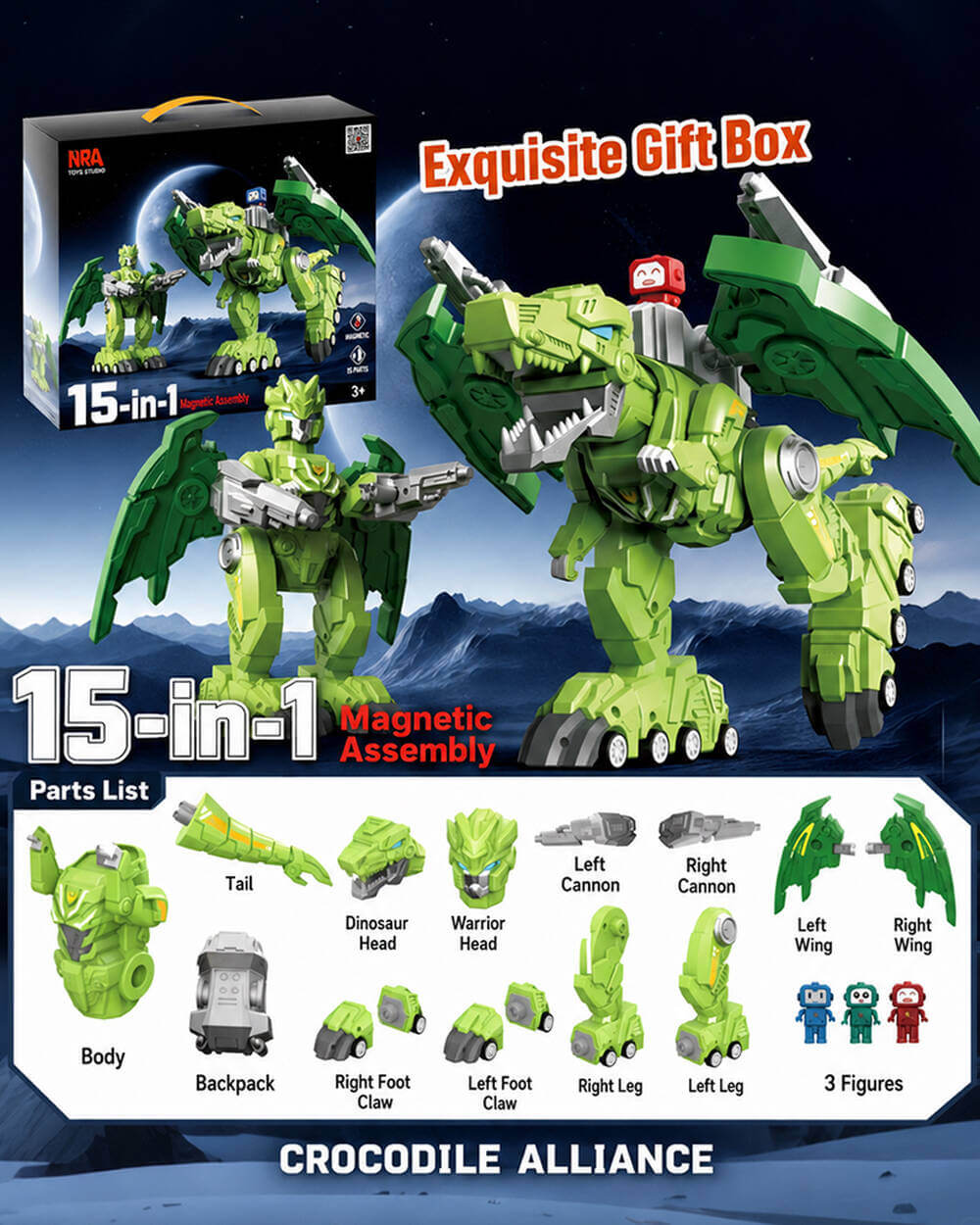 Dinosaur Magnetic Building Blocks Transform Robot Building Toy Magnet Assembly Tyrannosaurus for Kids