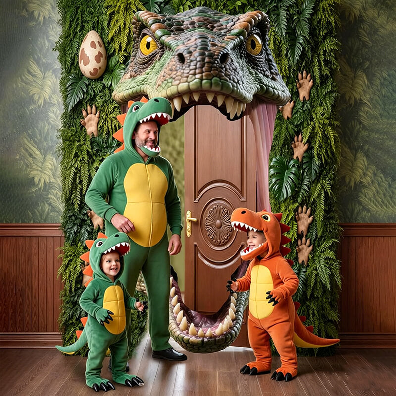 Dinosaur Mouth Door Arch Banner Realistic T-Rex Head Photo Prop for Jurassic Themed Party Decorations