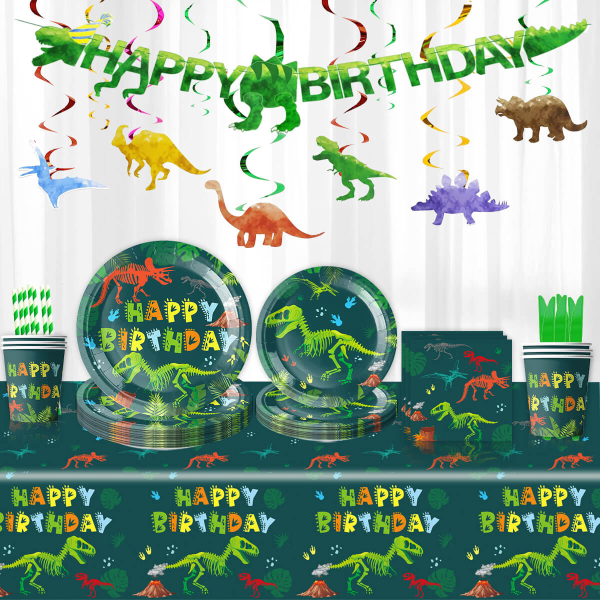 Dinosaur Party Supplies Set Disposable Tableware Kit for Kids Dino-themed Birthday Celebrations