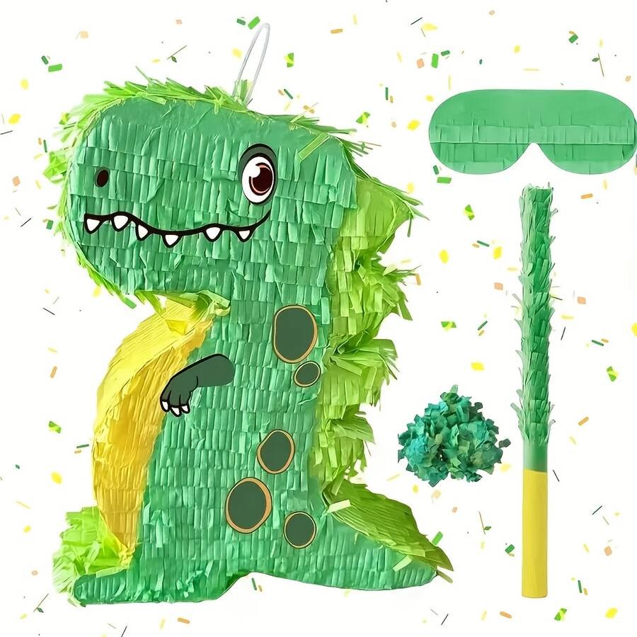 Dinosaur Pinata Kit Cartoon T-rex Pinata with Blindfold Bat & Confetti for Kids  Dino Themed Party