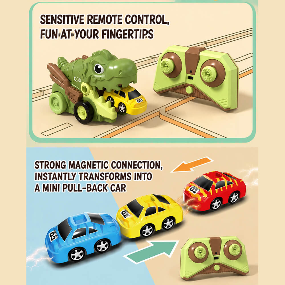 Dinosaur RC Car 2.4G Remote Control Dinosaur Swallowing Car Set with 6pcs Magnetic Race Cars