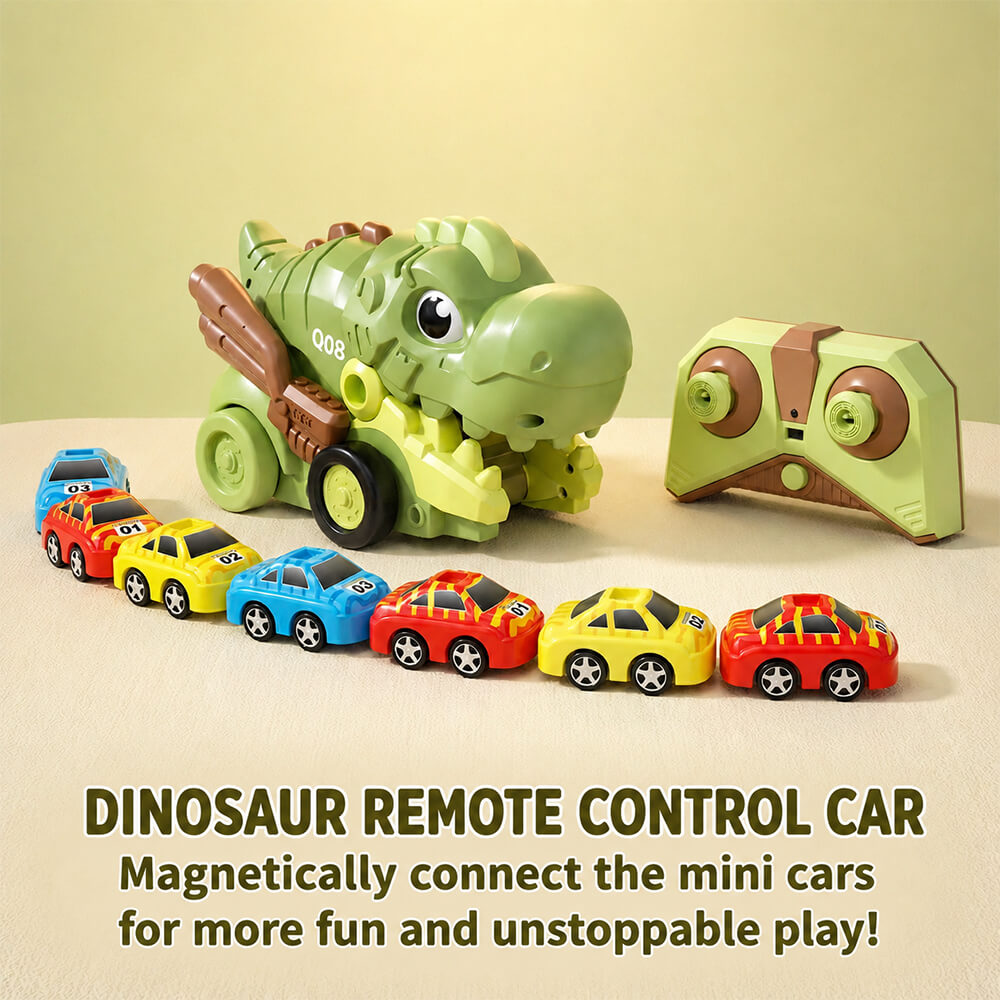 Dinosaur RC Car 2.4G Remote Control Dinosaur Swallowing Car Set with 6pcs Magnetic Race Cars