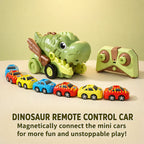 Dinosaur RC Car 2.4G Remote Control Dinosaur Swallowing Car Set with 6pcs Magnetic Race Cars
