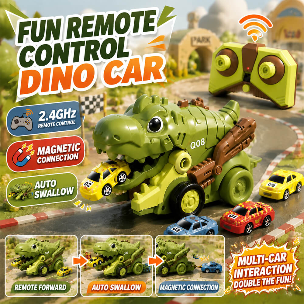 Dinosaur RC Car 2.4G Remote Control Dinosaur Swallowing Car Set with 6pcs Magnetic Race Cars