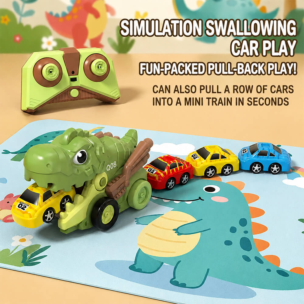 Dinosaur RC Car 2.4G Remote Control Dinosaur Swallowing Car Set with 6pcs Magnetic Race Cars