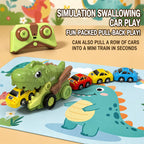 Dinosaur RC Car 2.4G Remote Control Dinosaur Swallowing Car Set with 6pcs Magnetic Race Cars