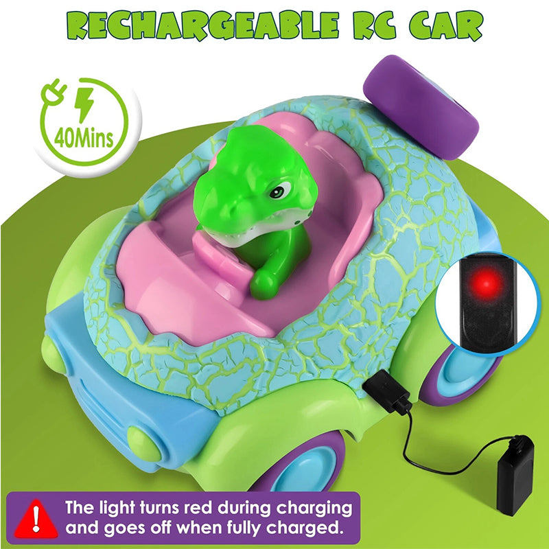 Dinosaur Remote Control Car 2.4G Cartoon RC Car Rechargeable Battery with Light and Music