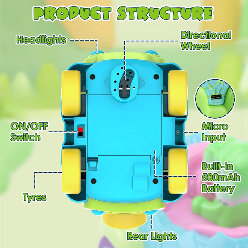 Dinosaur Remote Control Car 2.4G Cartoon RC Car Rechargeable Battery with Light and Music