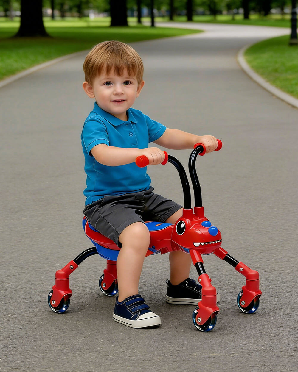 Kids Foldable Ride on Car Dinosaur Gliding Car with 360° Silent Flashing Wheels and Music