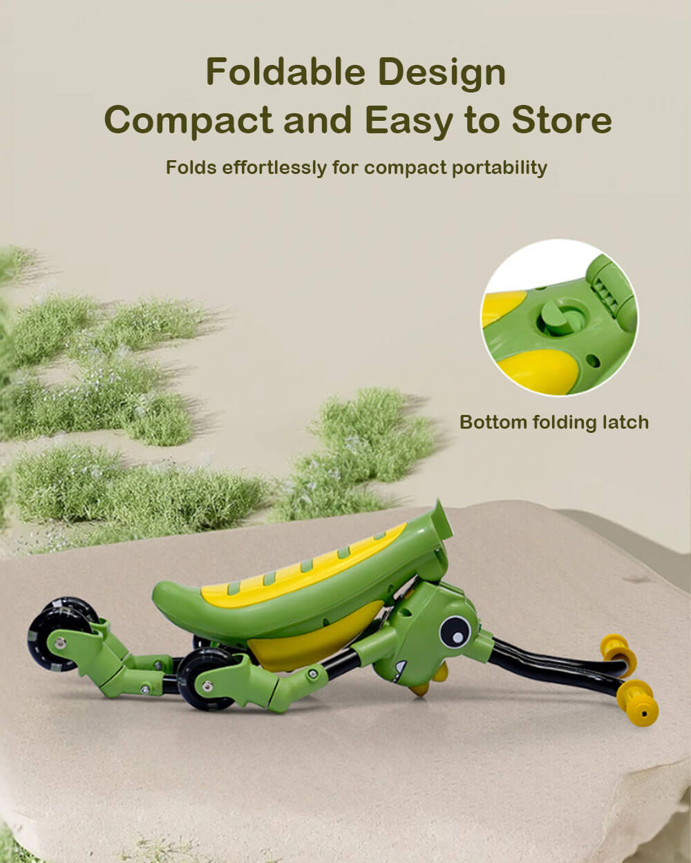 Kids Foldable Ride on Car Dinosaur Gliding Car with 360° Silent Flashing Wheels and Music