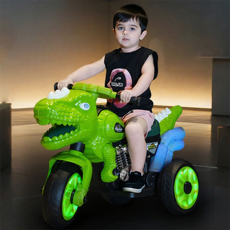 Dinosaur Ride on Motorcycle 6V Kids Electric Car Dual Drive Ride on Car with Music Light