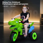Dinosaur Ride on Motorcycle 6V Kids Electric Car Dual Drive Ride on Car with Music Light