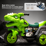 Dinosaur Ride on Motorcycle 6V Kids Electric Car Dual Drive Ride on Car with Music Light