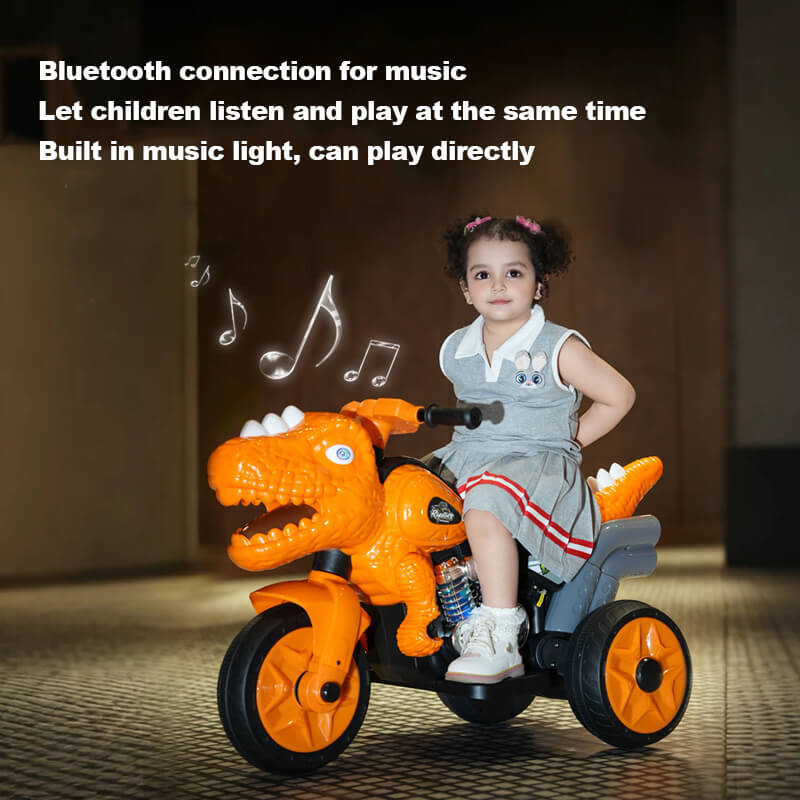 Dinosaur Ride on Motorcycle 6V Kids Electric Car Dual Drive Ride on Car with Music Light