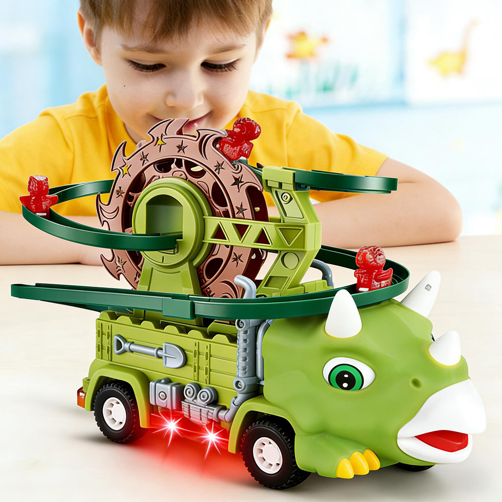 Dinosaur Slide Track Car Electric Ferris wheel Track Vehicle with Auto Obstacle Avoidance for Kids