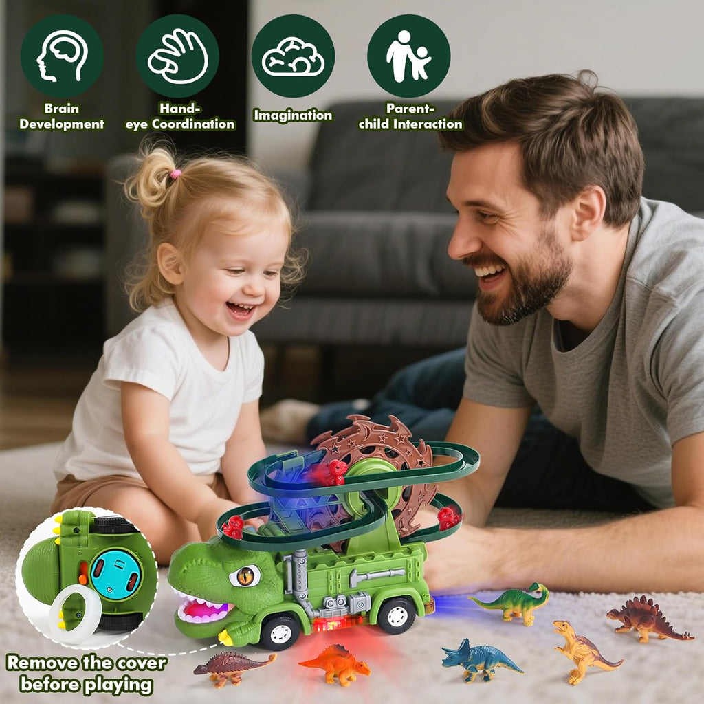 Dinosaur Slide Track Car Electric Ferris wheel Track Vehicle with Auto Obstacle Avoidance for Kids