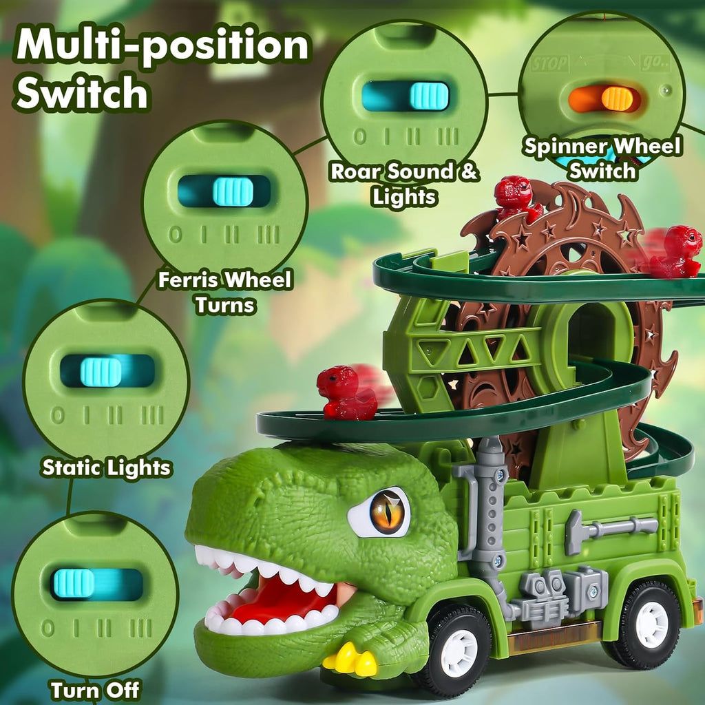 Dinosaur Slide Track Car Electric Ferris wheel Track Vehicle with Auto Obstacle Avoidance for Kids