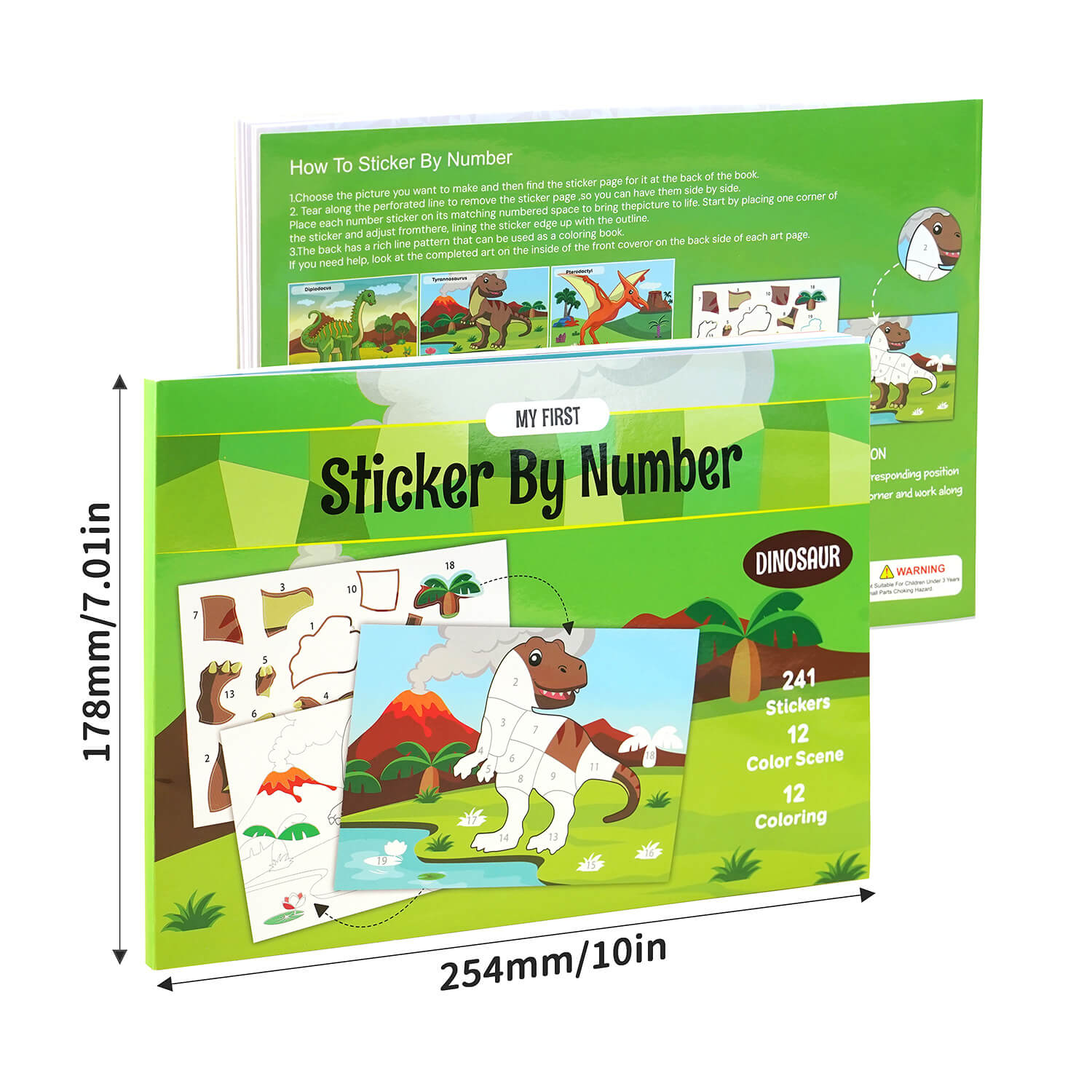 Dinosaur Sticker Book Number Activity Book Educational DIY Puzzle and Coloring Toy for Kids Ages 2+