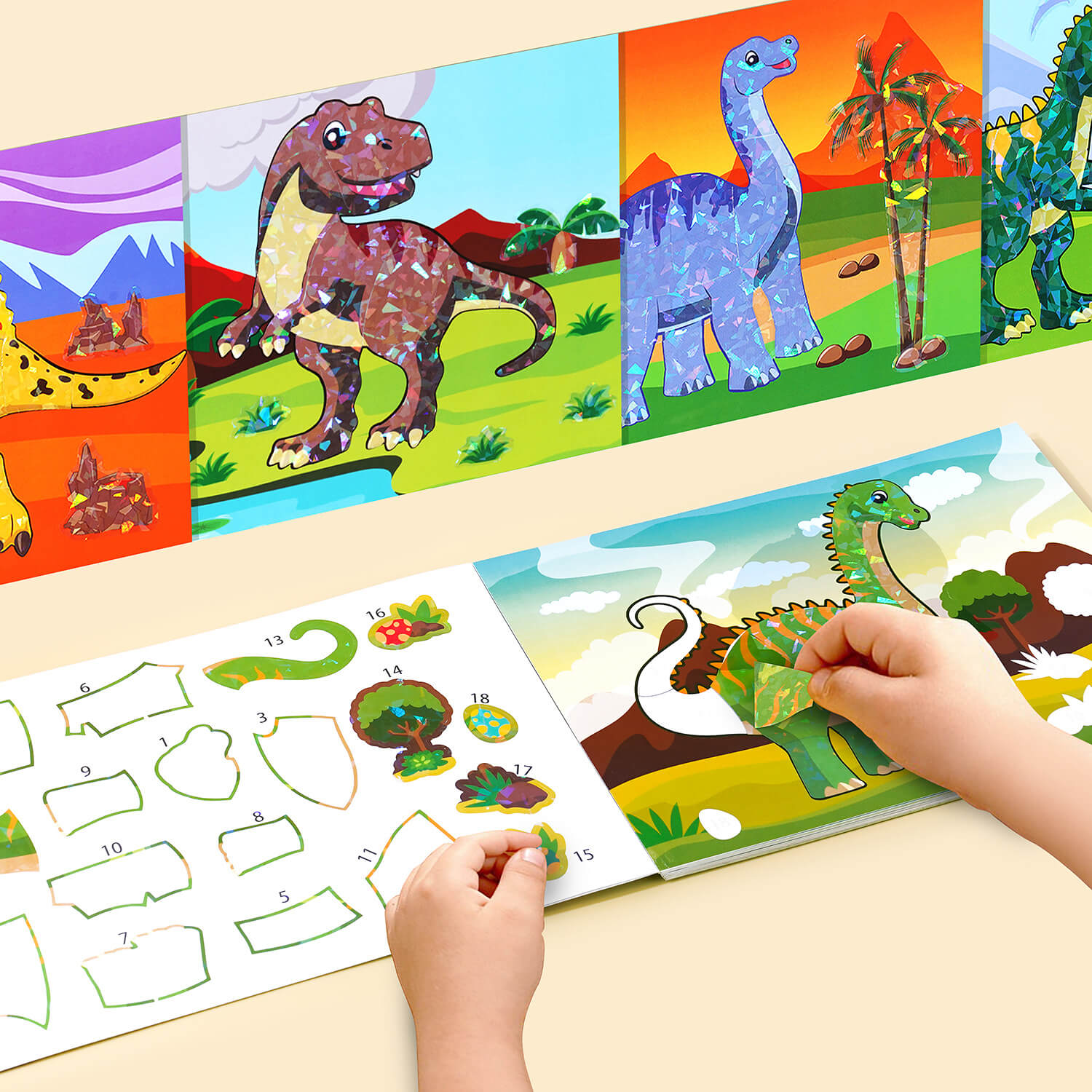 Dinosaur Sticker Book Number Activity Book Educational DIY Puzzle and Coloring Toy for Kids Ages 2+