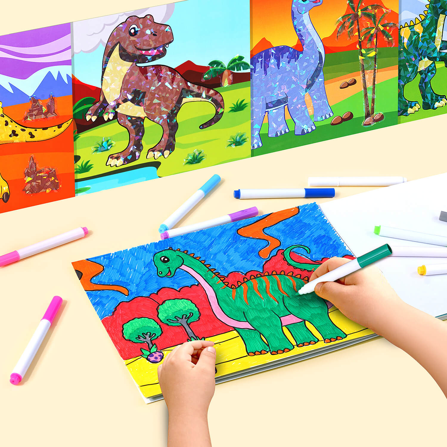 Dinosaur Sticker Book Number Activity Book Educational DIY Puzzle and Coloring Toy for Kids Ages 2+