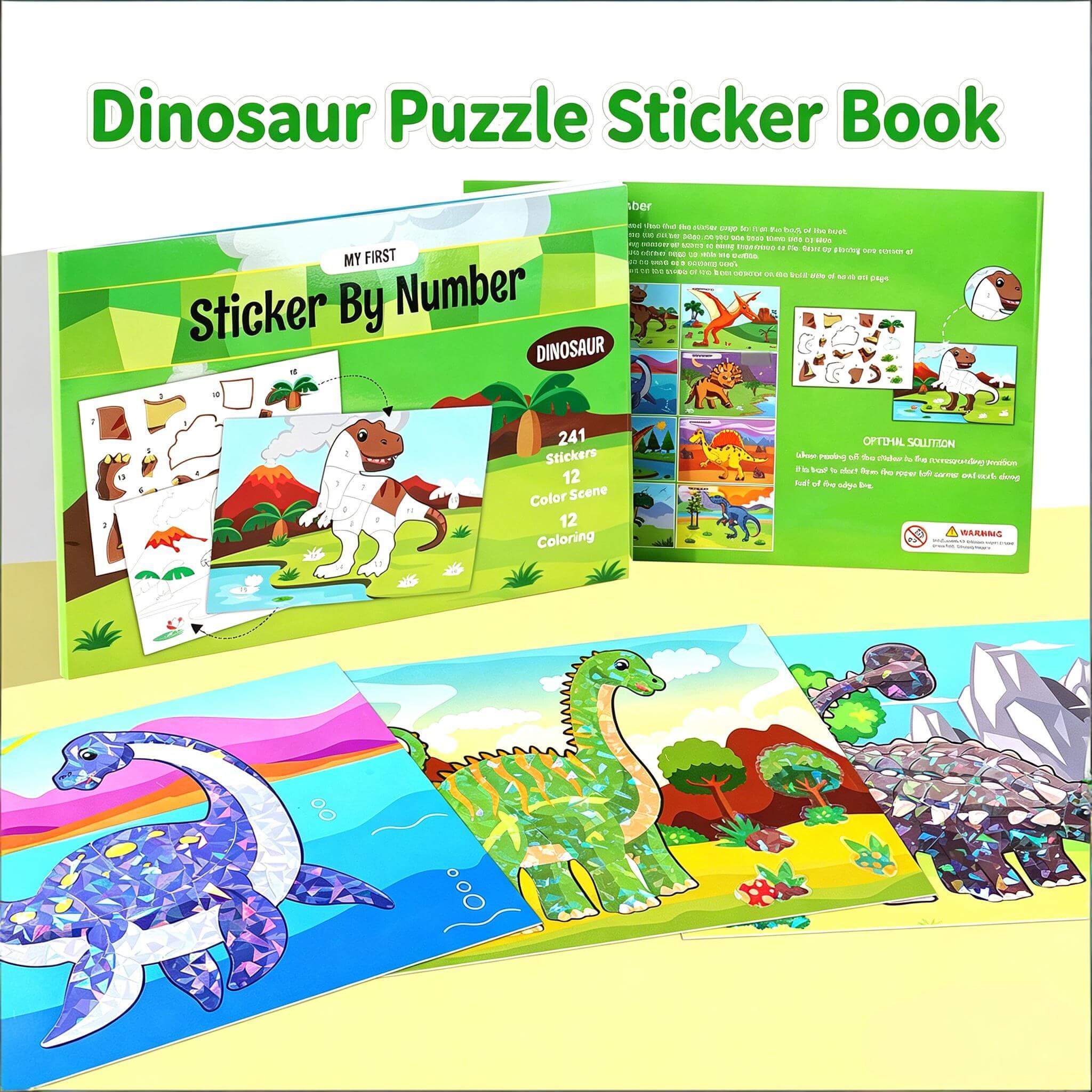 Dinosaur Sticker Book Number Activity Book Educational DIY Puzzle and Coloring Toy for Kids Ages 2+
