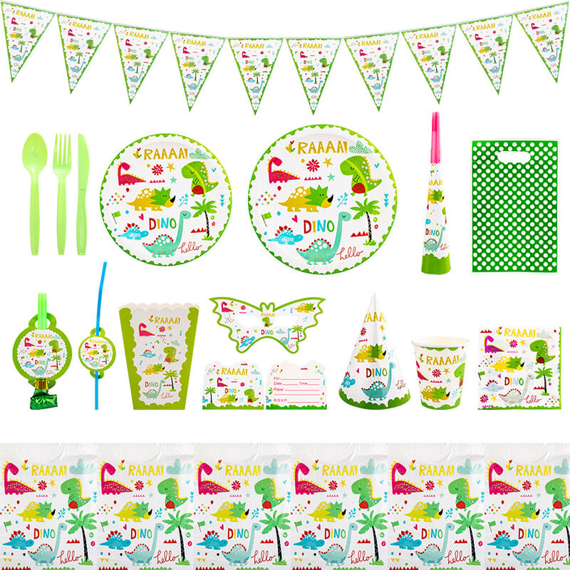 Dinosaur Theme Party Set Complete Tableware & Decoration Kit for Kids Birthdays Party