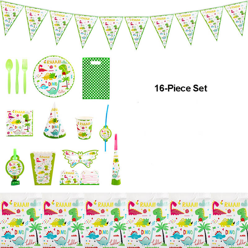 Dinosaur Theme Party Set Complete Tableware & Decoration Kit for Kids Birthdays Party
