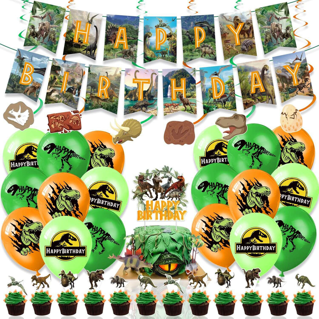 Dinosaur Themed Decorations Set All-in-One Birthday Party Supplies with Banner, Balloons, Cake Topper
