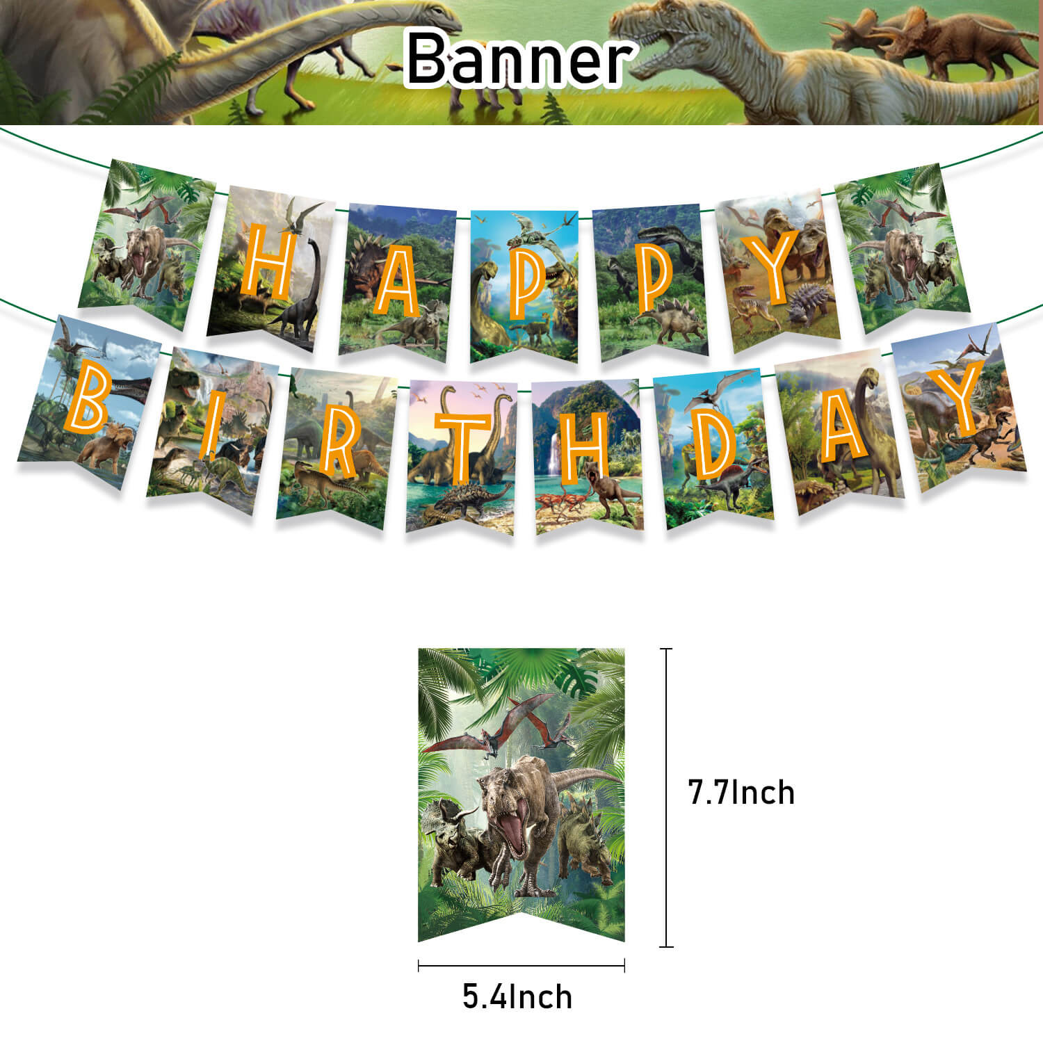 Dinosaur Themed Decorations Set All-in-One Birthday Party Supplies with Banner, Balloons, Cake Topper