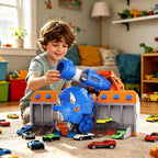 Dinosaur Transporter Truck 3-in-1 Swallowing Car with 360° Launcher and 18pcs Mini Cars for Kids