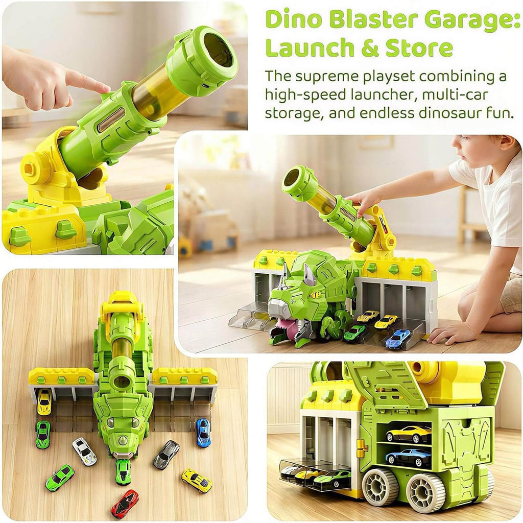 Dinosaur Transporter Truck 3-in-1 Swallowing Car with 360° Launcher and 18pcs Mini Cars for Kids