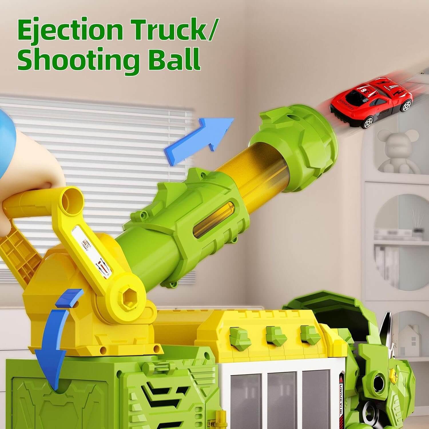 Dinosaur Transporter Truck 3-in-1 Swallowing Car with 360° Launcher and 18pcs Mini Cars for Kids