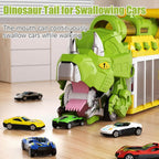 Dinosaur Transporter Truck 3-in-1 Swallowing Car with 360° Launcher and 18pcs Mini Cars for Kids