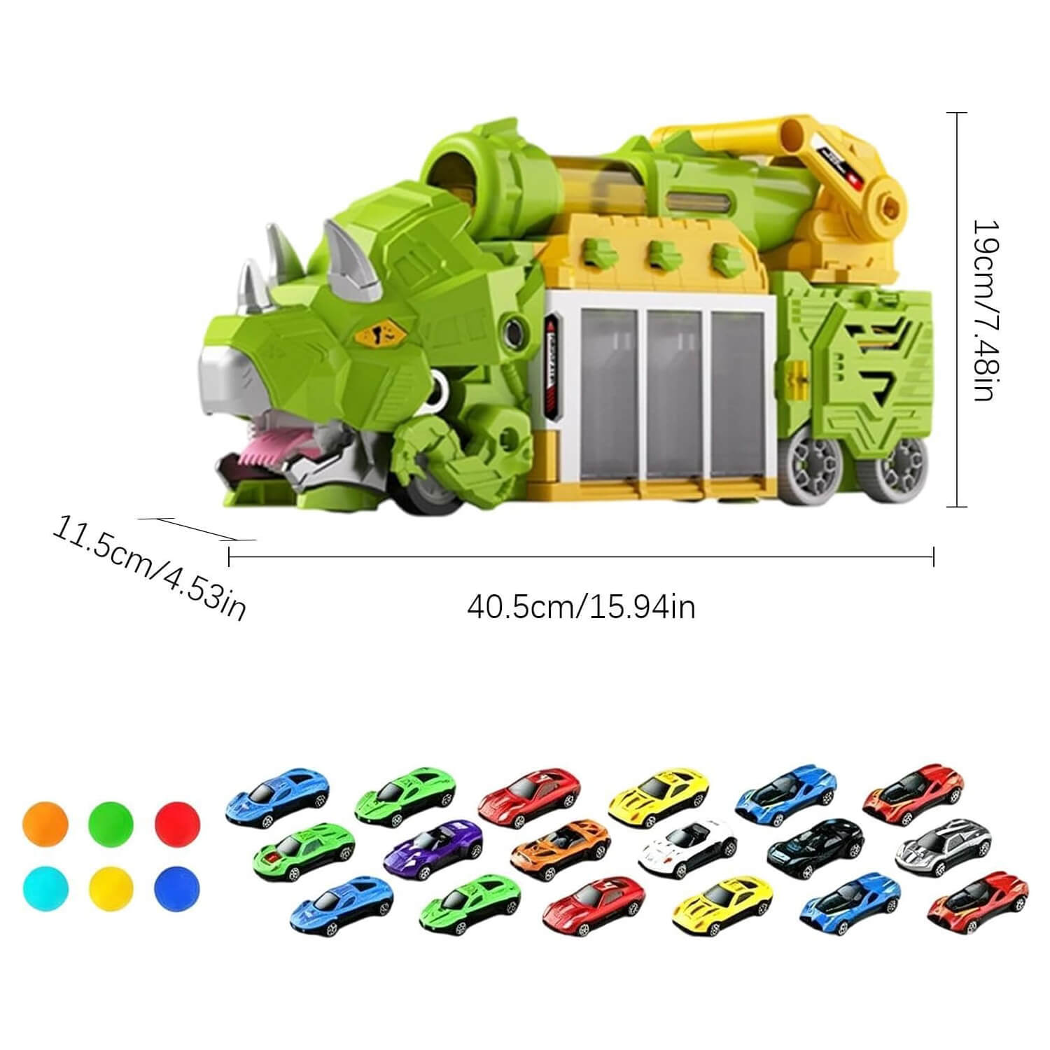 Dinosaur Transporter Truck 3-in-1 Swallowing Car with 360° Launcher and 18pcs Mini Cars for Kids