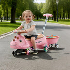 Kids Dinosaur Wiggle Car With Detachable Push Handle Quiet PU Wheels Sliding Car For Outdoors Indoors