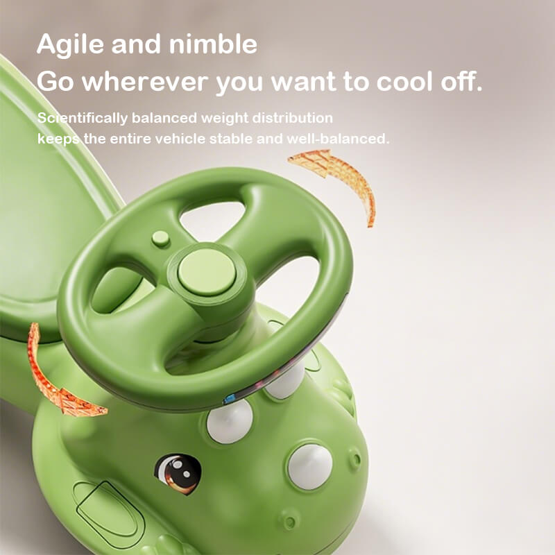 Kids Dinosaur Wiggle Car With Detachable Push Handle Quiet PU Wheels Sliding Car For Outdoors Indoors