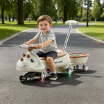 Kids Dinosaur Wiggle Car With Detachable Push Handle Quiet PU Wheels Sliding Car For Outdoors Indoors