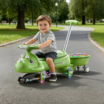 Kids Dinosaur Wiggle Car With Detachable Push Handle Quiet PU Wheels Sliding Car For Outdoors Indoors