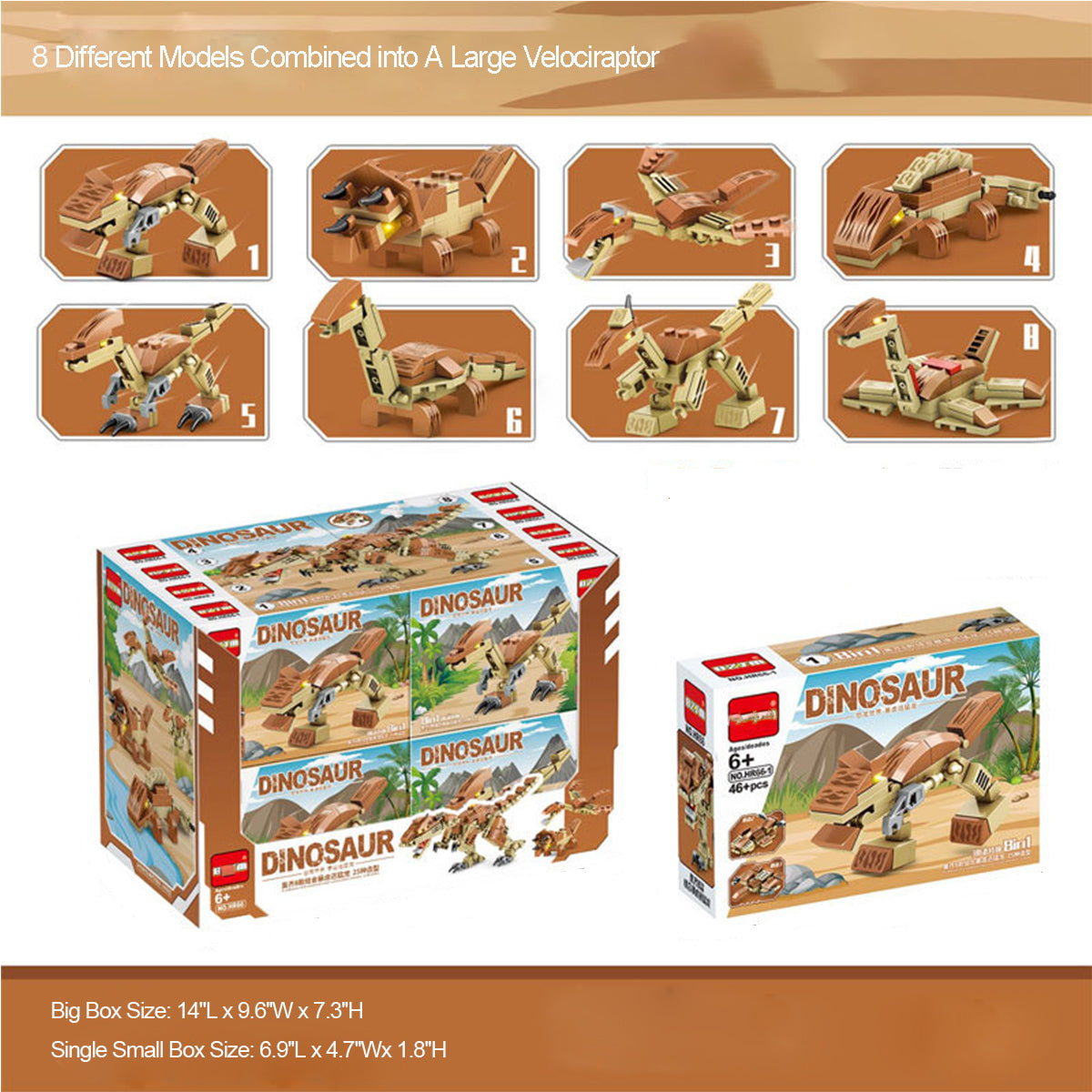 Dinosaurs Building Blocks Sets 8-in-1 Dinosaur Building Toys Different Dinosaur Model
