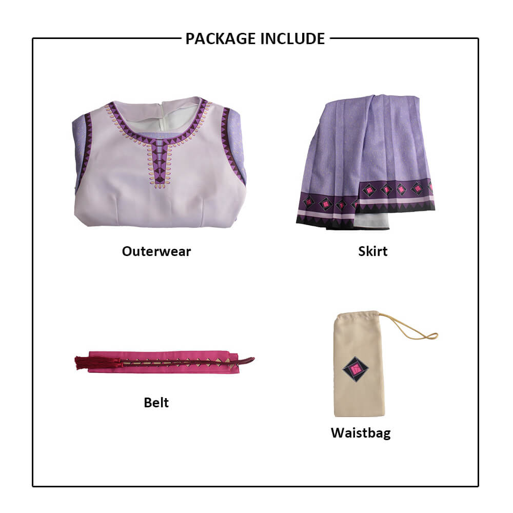 Wish Dress Asha Princess Costume Dress-up Set with Waist Bag and Belt for Girls
