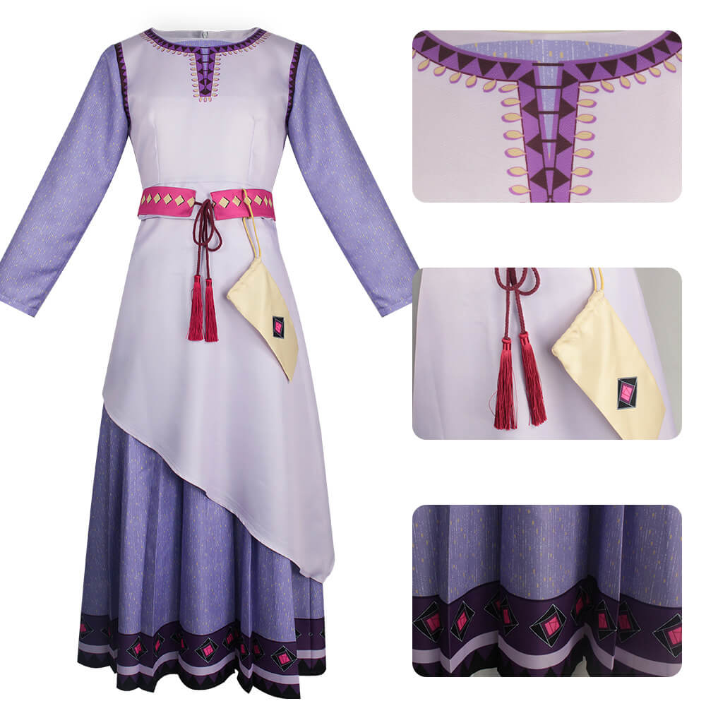 Wish Dress Asha Costume and Accessories 4pcs Suit Princess Dress Up Full Set for Kids Adults