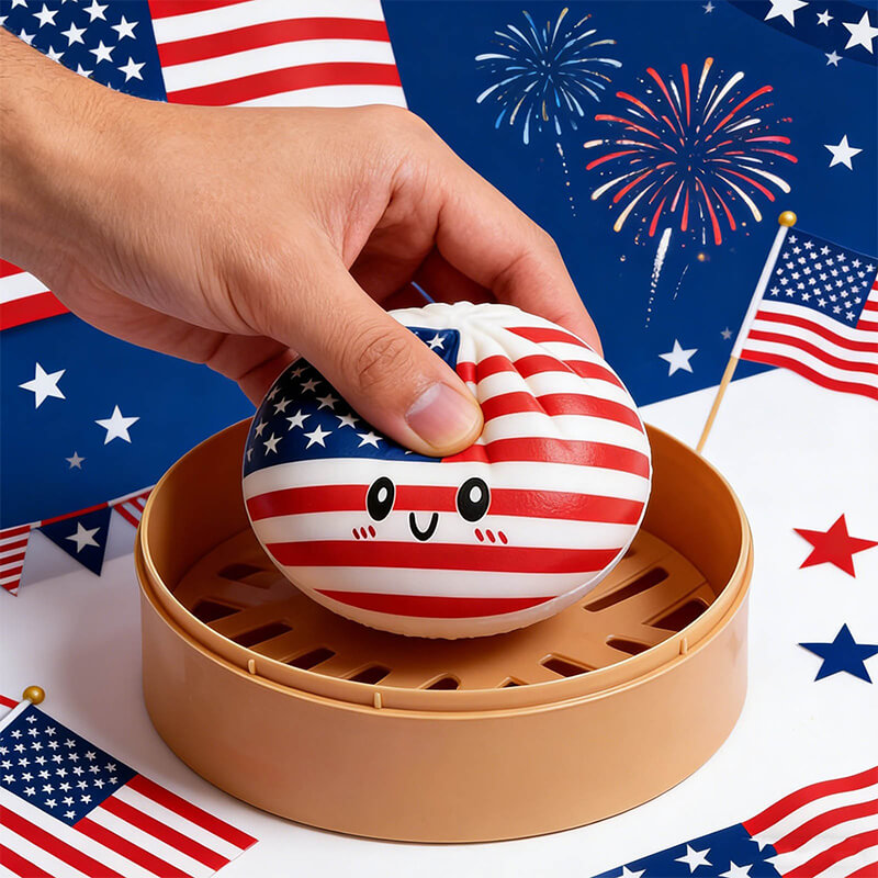 12pcs Dumpling Squishy with Steamer Box Soft Flag Blind Boxes Stress Relief Squeeze Toy for Kids & Adults