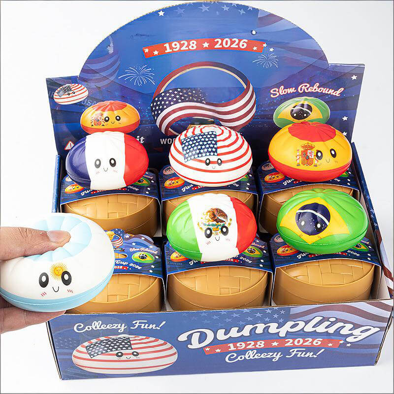 12pcs Dumpling Squishy with Steamer Box Soft Flag Blind Boxes Stress Relief Squeeze Toy for Kids & Adults