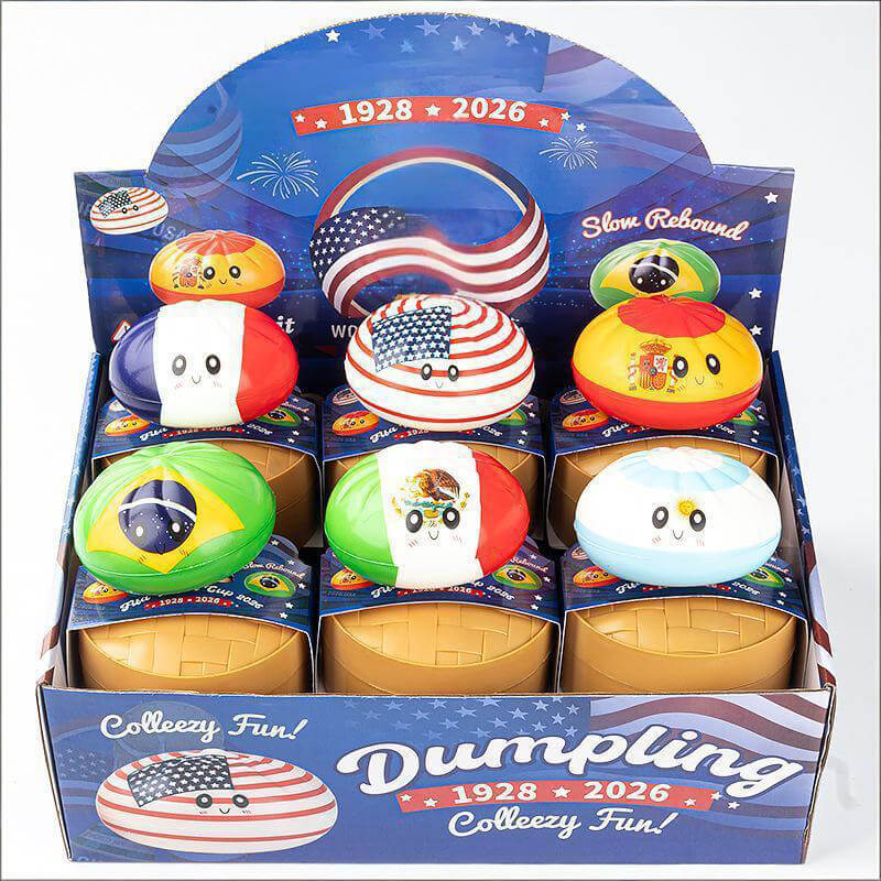 12pcs Dumpling Squishy with Steamer Box Soft Flag Blind Boxes Stress Relief Squeeze Toy for Kids & Adults
