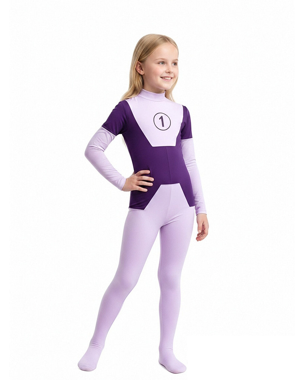 Girls Superheroine Bodysuit Purple Number One High Elasticity Zentai Suit for Cosplay Gatherings